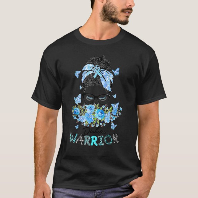 T-shirt Guerrier du diabète T1d Messy Bun Cheveux Diabète  (Devant)