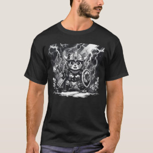 T-shirt Guerrier félin viking épique avec hache et bouclie