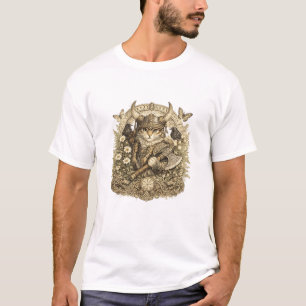 T-shirt Guerrier félin Viking floral - Norvégien mignon