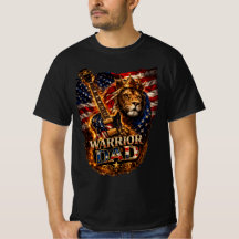 T-Shirt Guerrier Papa Lion Drapeau Américain Guita