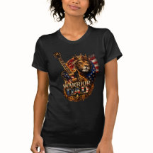 T-Shirt Guerrier Papa Lion Drapeau Américain Guita