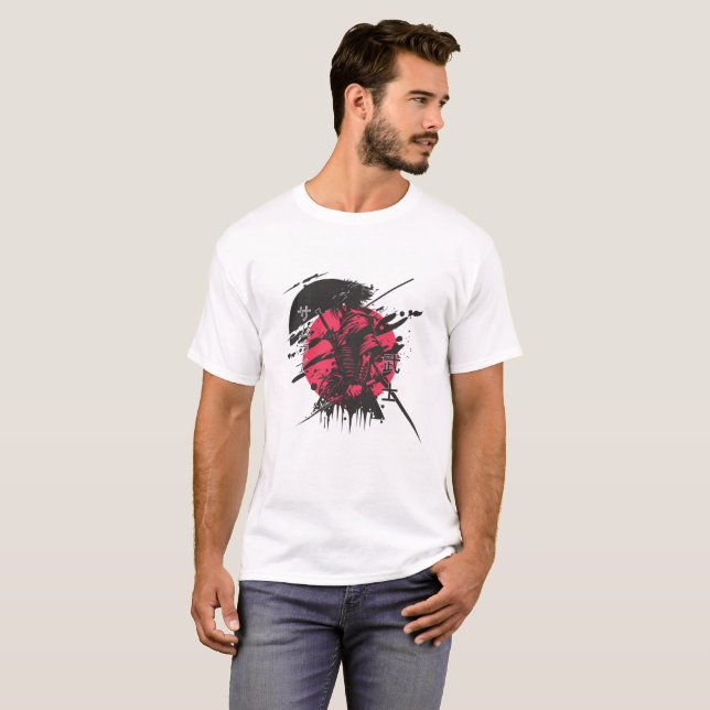 T-shirt guerrier Samurai rouge et noir (Devant entier)