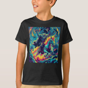 T-shirt Guerrier Viking Néon chevauchant une licorne enfla