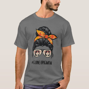 T-shirt Guinée Pig Maman Messy Bun Lunettes de cheveux, G