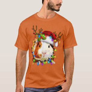 T-shirt Guinéen Cochon Avec Santa Hat Reindeer Lumière De