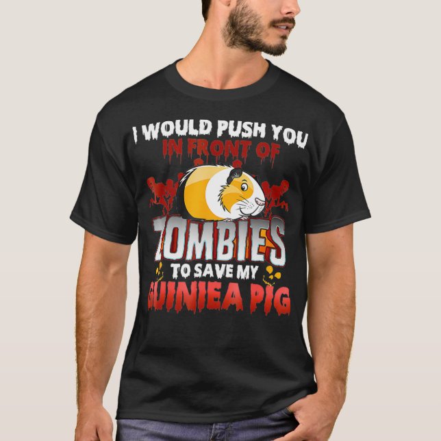 T-shirt Guinéen Cochon Je Vous Poussais Devant Les Zombies (Devant)
