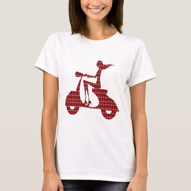 T-shirt guingan blanc rouge de scooter de fille (Devant)