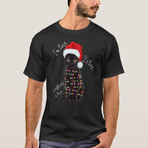 T-shirt Guirlande de Noël Chat Noir  Ça va, ça va