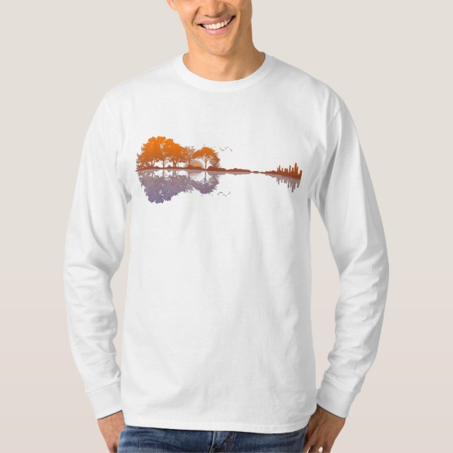 T-shirt Guitar Lake Reflète La Musique Et La Guitare (Devant)