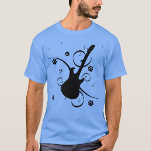 T-SHIRT GUITAR NOTES MUSICALES FLEURS DE SILHOUETTE CLE TR