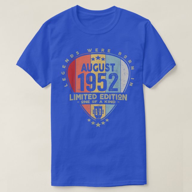 T-shirt Guitar PickLegends Were Born In August 1952 Guitar (Design devant)
