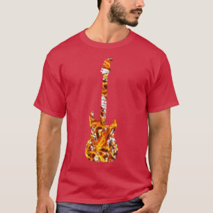 T-shirt Guitare à flamme jaune Silhouette sur blanc