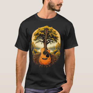 T-shirt Guitare Acoustique Arbre De Vie Lac Forêt Nature G