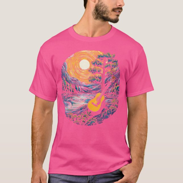 T-shirt Guitare Acoustique De Lac Guitariste (Devant)