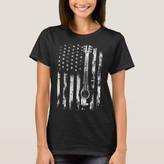 T-shirt Guitare acoustique drapeau américain rétro en détr