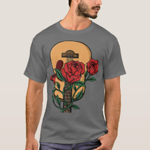 T-shirt Guitare acoustique et fleur Guitariste Musicien Ca