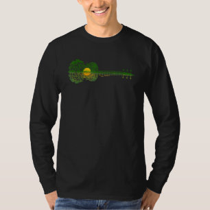 T-shirt Guitare acoustique paysage coucher de soleil réfle