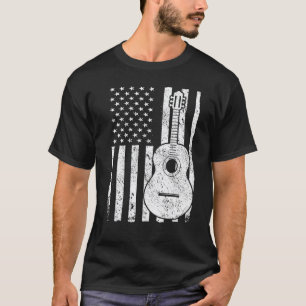 T-shirt Guitare Acoustique USA Drapeau Américain Pour Guit
