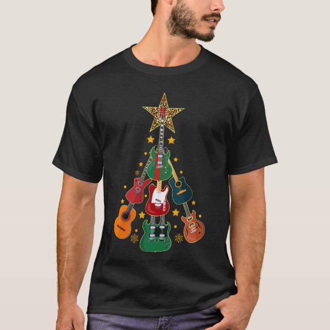 T-shirt Guitare Arbre de Noël Amateurs de guitare Noël (Devant)
