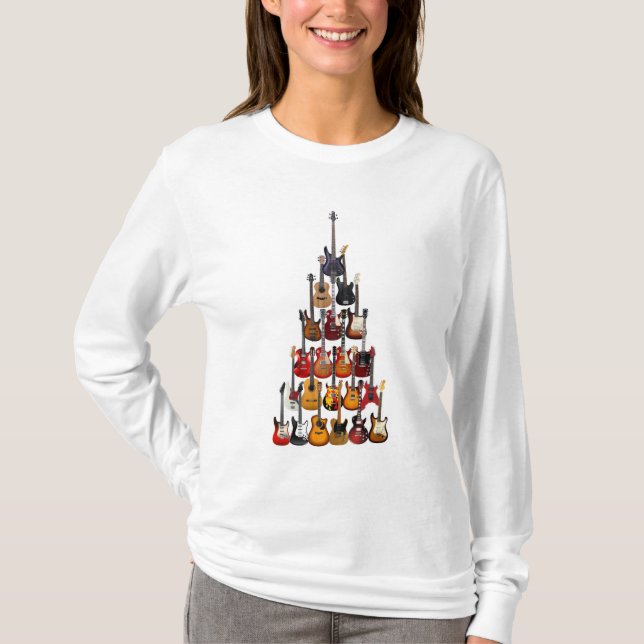 T-shirt Guitare Arbre de Noël Musique Rock Light (Devant)