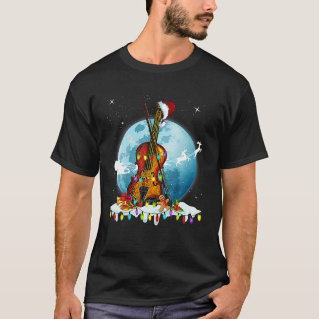 T-shirt Guitare Arbre de Noël Santa Hat Xmas Light Guitari (Devant)