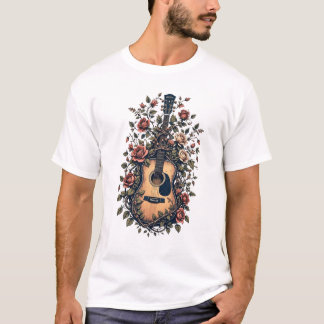 T-shirt guitare avec design rose florissant