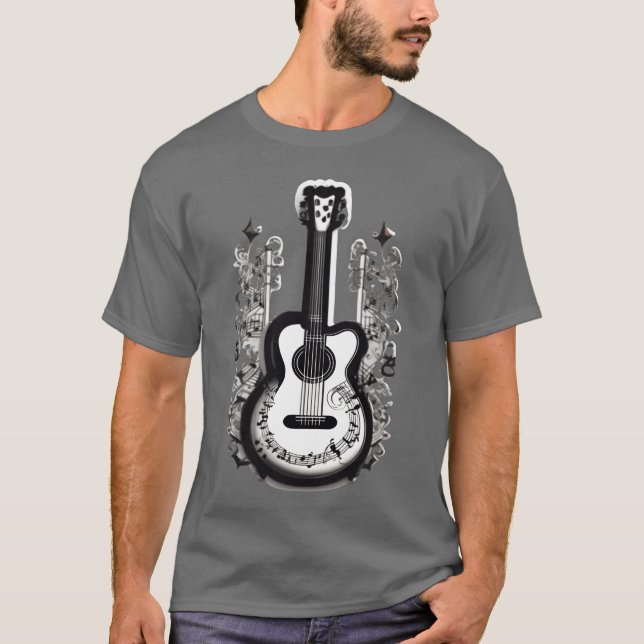 T-shirt Guitare avec notes musicales pour ceux qui aiment  (Devant)