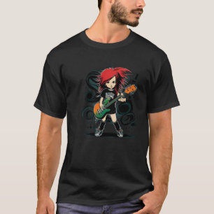 T-shirt Guitare cool fille avec cheveux rouges