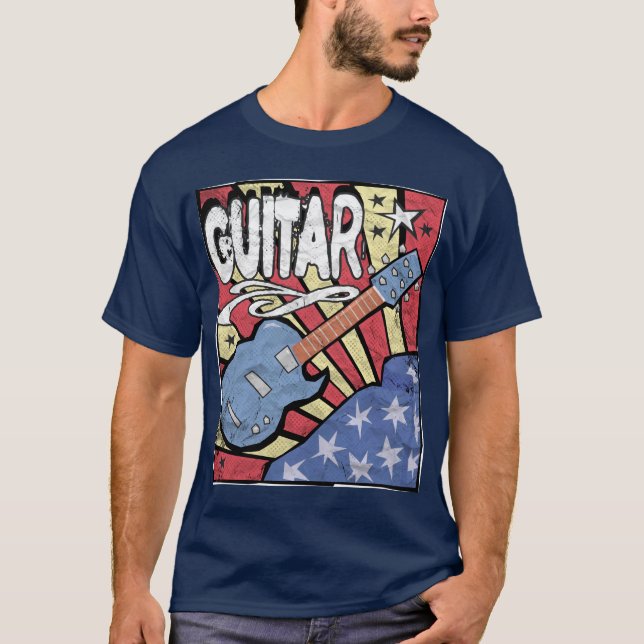 T-shirt Guitare de drapeau des USA affligée (Devant)