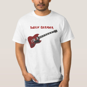 T-shirt Guitare de grand-papa de Rockin, rouge et noire