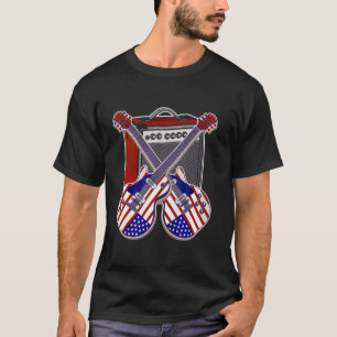 T-shirt Guitare Drapeau Américain 4 Juillet Western Countr