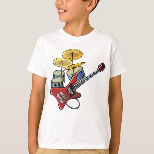 T-shirt Guitare Électrique Et Fûts (Devant)
