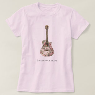 T-shirt Guitare florale occidentale rose