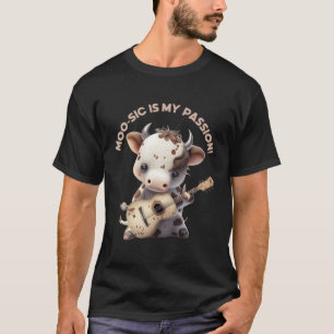 T-shirt Guitare Jouer Vache Kawaii Musique Guitariste