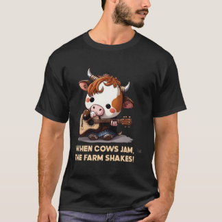 T-shirt Guitare Jouer Vache Kawaii Musique Guitariste