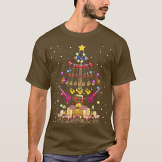 T-shirt Guitare Noël Arbre Lumière étoile Top Joyeux Noël