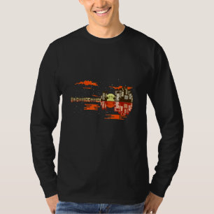 T-shirt Guitare Sunset Sky City Lake Réflexion Spéciale De