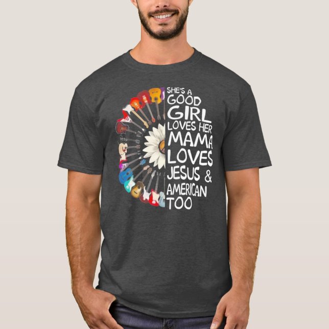 T-shirt Guitare Tournesol Girl aime sa maman amour Jésus (Devant)