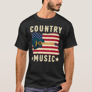 T-shirt Guitare Vintage rétro American Flag Musique countr