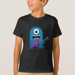 T-shirt Guitariste bleu mignon de monstre