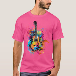 T-shirt Guitariste Colorful Splash Art Acoustique Guitare 