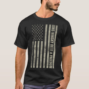 T-shirt Gun Whisky Bière & Liberté Drapeau Américain Funny