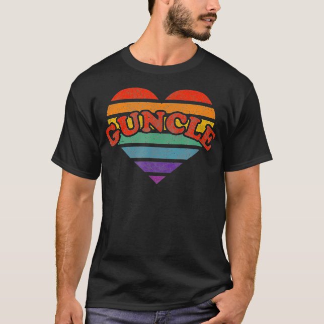 T-shirt Guncle Retro Rainbow Heart 80s Whimsy LGBTQ Pride  (Devant)