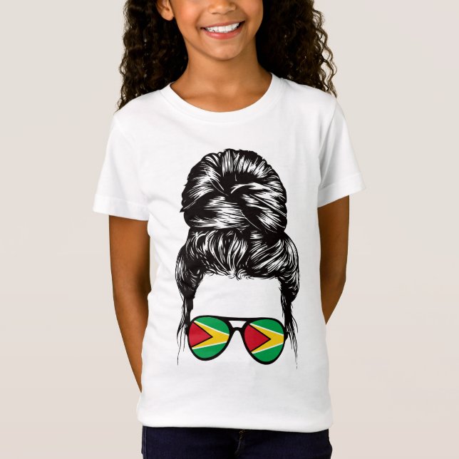 T-Shirt Guyanaise Fille Messy Cheveux Guyana Pride Patriot (Devant)