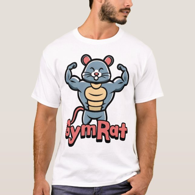 T-shirt Gym Rat ! Caricature au rat musculaire mignon (Devant)