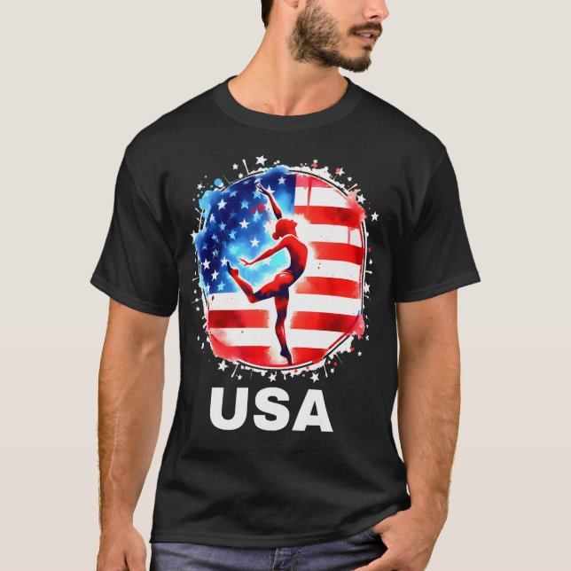 T-shirt Gymnastique États-Unis Équipe Vêtements Américain  (Devant)