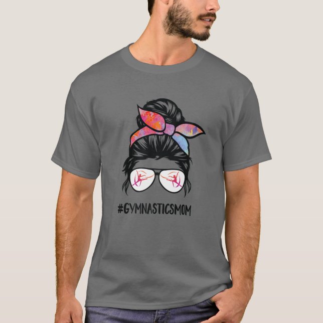 T-shirt Gymnastique Maman Messy Bun Lunettes de cheveux Gy (Devant)
