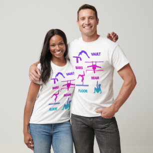 T-shirt Gymnastique Pink Violet Turquoise Vault Bars Poutr
