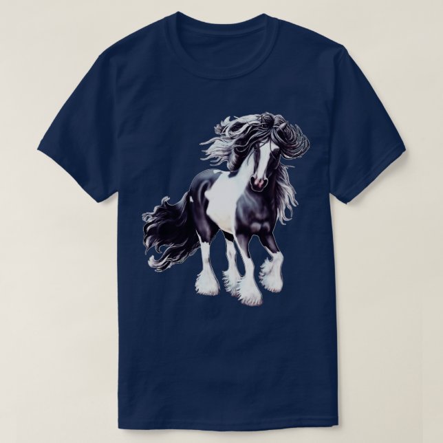 T-shirt Gypsy Vanner Black and White Stallion (Design devant)