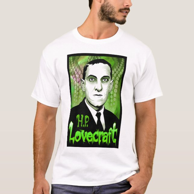T-shirt H.P. Portrait de Lovecraft (vert) (Devant)